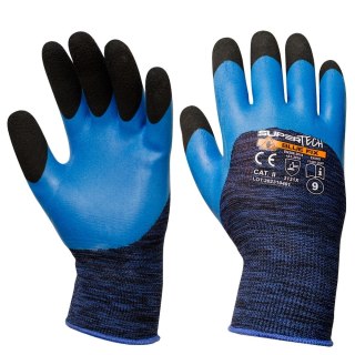 RĘKAWICE OCHRONNE, SPIENIONY LATEX SUPER TECH BLUE FIX R.8