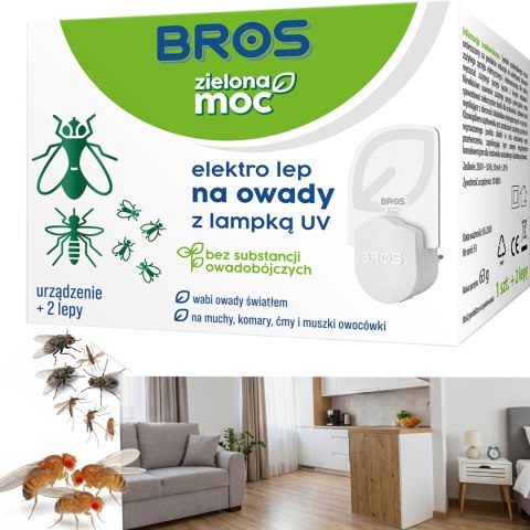 BROS - Zielona Moc Elektro Lep Na Owady z Lampką UV - Urządzenie + 2 Lepy