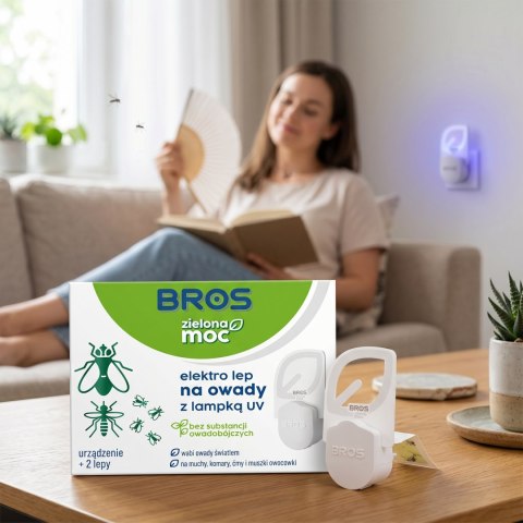 BROS - Zielona Moc Elektro Lep Na Owady z Lampką UV - Urządzenie + 2 Lepy
