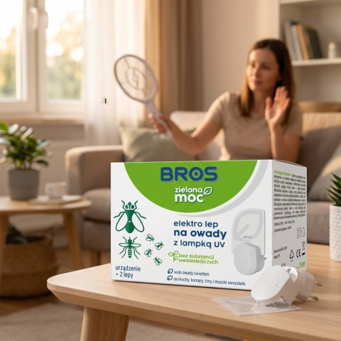 BROS - Zielona Moc Elektro Lep Na Owady z Lampką UV - Urządzenie + 2 Lepy