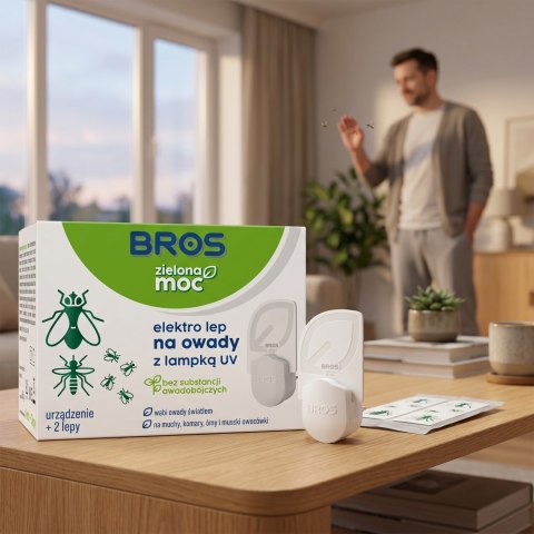 BROS - Zielona Moc Elektro Lep Na Owady z Lampką UV - Urządzenie + 2 Lepy