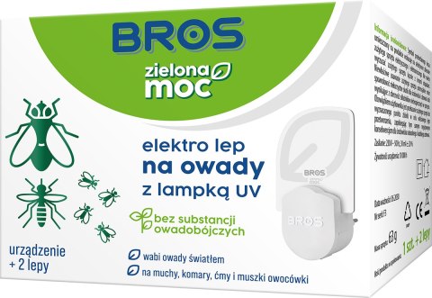 BROS - Zielona Moc Elektro Lep Na Owady z Lampką UV - Urządzenie + 2 Lepy
