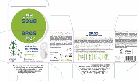 BROS - Zielona Moc Elektro Lep Na Owady z Lampką UV - Urządzenie + 2 Lepy