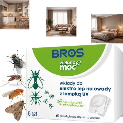 BROS - Zielona Moc Wkłady Do Elektro Lep Na Owady z Lampką UV 6szt