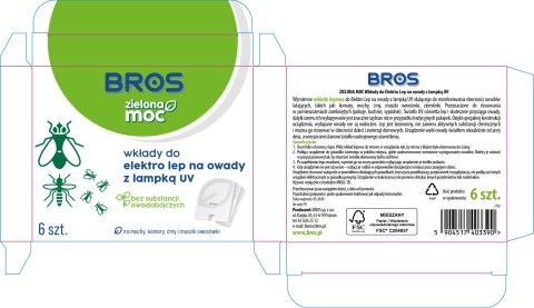 BROS - Zielona Moc Wkłady Do Elektro Lep Na Owady z Lampką UV 6szt