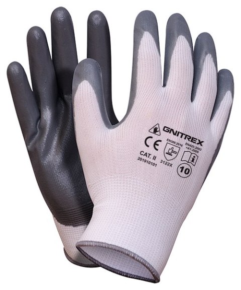 RĘKAWICE POLIESTER+NITRYL GNITREX (RTENI) BIAŁO-SZARE 10